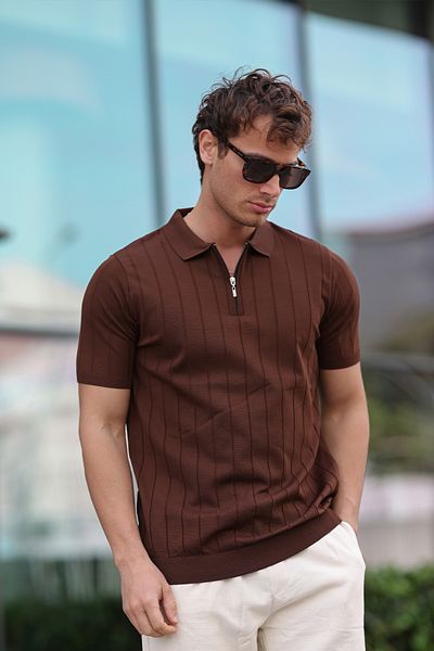 aziso Ανδρικό μπλουζάκι Polo Neck με μισό φερμουάρ