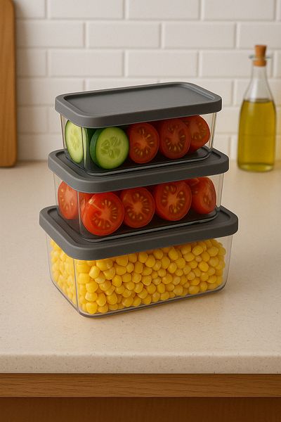 welcomein Set of 3 Clear Food Storage Containers with Lids, Practical and Healthy Storage Solution