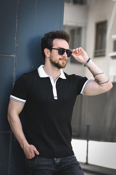 Oksit Ανδρικό πλεκτό μπλουζάκι Ferruc Slim Fit Πολύχρωμο γιακά Polo