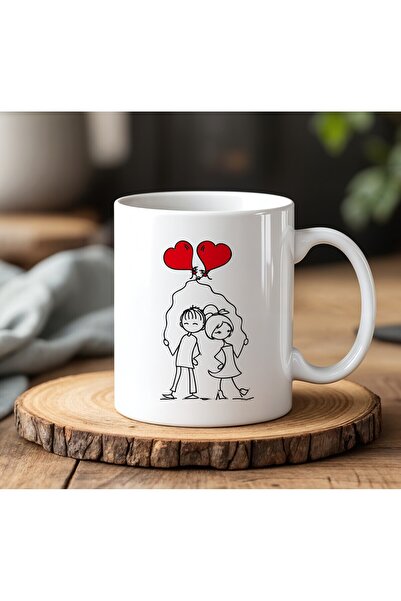 BB TRADE كوب مطبوع من السيراميك الأبيض بتصميم عيد الحب يحمل بالونًا سعة 330 مل