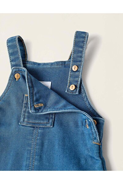 Ziddy Safari Bodysuit + Denim Pinafore Dress for Newborn Girls, White/Blue