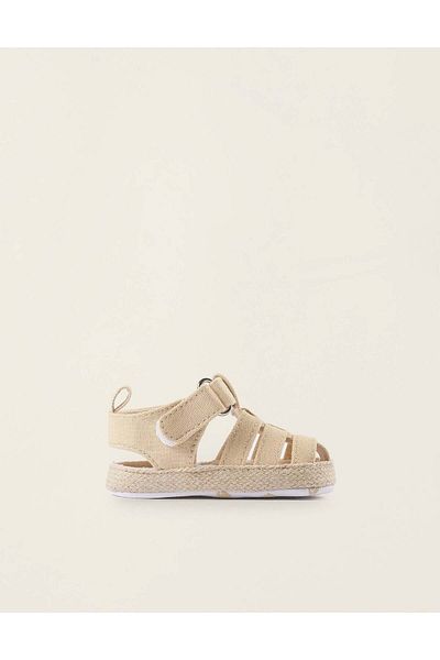 Ziddy Fabric Sandals with Jute for Newborn Boys, Beige