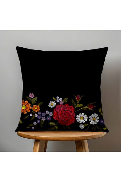 Filamente Husă de pernă cu imprimare digitală pe două fețe, cu aspect de broderie, model floral
