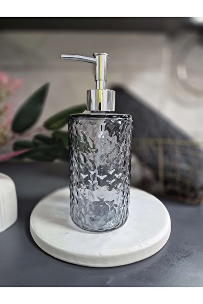 Lider MAGNESİA Leader Magnesia Glass Patterned Liquid Soap Dispenser 500 ml Gray