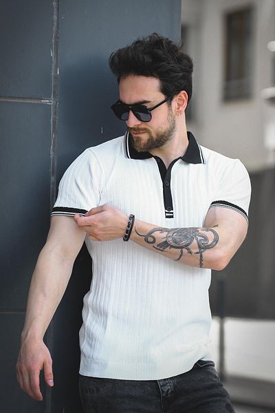 Oksit Ανδρικό πλεκτό μπλουζάκι Ferruc Slim Fit Πολύχρωμο γιακά Polo