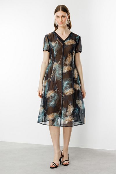 Ekol Plus Size Women's Dress - Floral Embroidered 5916 Black