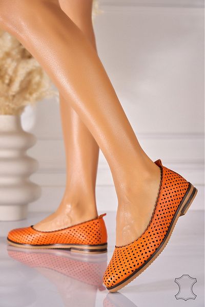 Joana Margaux Orange Natural Leather Women's Ballerinas