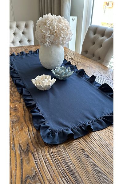 Decamor home Lenjerie fără griji, rezistentă la pete, vintage, cu volane, albastru bleumarin