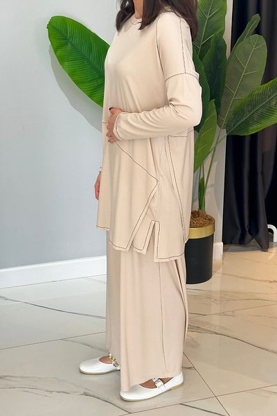 Ceremony Beige Contrast Stitched Allerli Bamboo Trousers Set