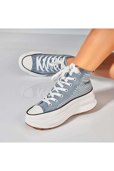 Joana Sneakersi dama Piele Ecologica Intoarsa Albastri Anay