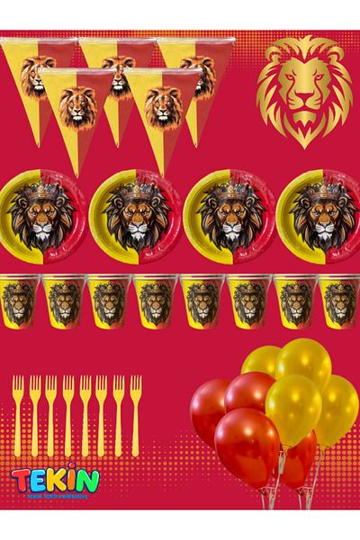 TEKİNOW Yellow Red Lion King 8-Person Birthday Party Set - Celebrate Fan Birthday with Lion King