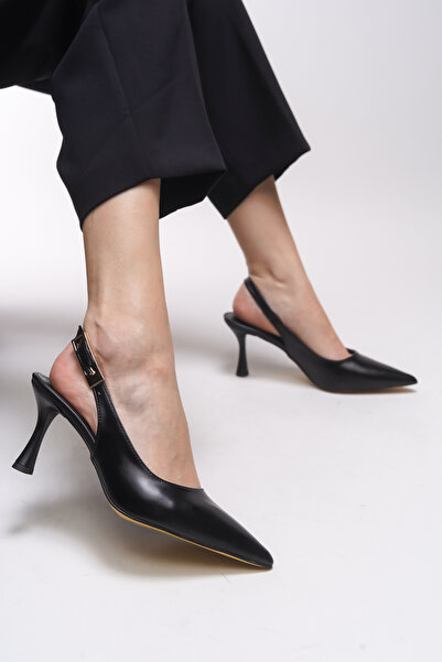 Riccon Theftrine Kadın Sivri Burun Topuklu Ayakkabı 0012106 Siyah Cilt