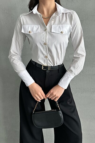 MD trend Γυναικείο ριγέ γαρνιρισμένο πουκάμισο με κουμπιά