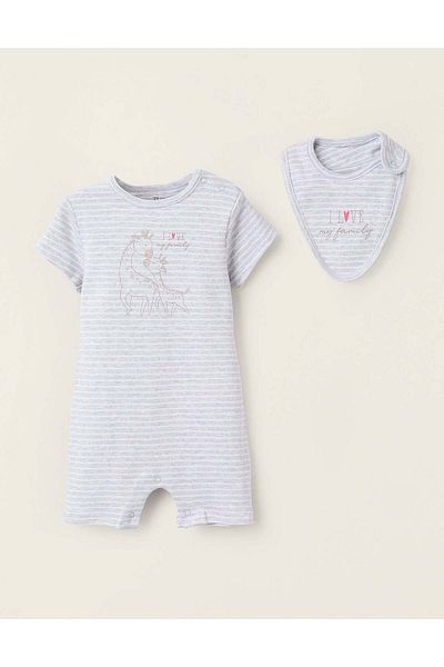 Ziddy Romper + Bibs for Newborns 'Giraffes', Grey