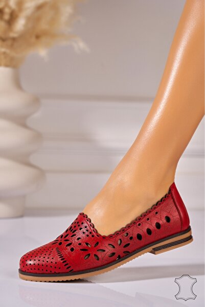 Joana Women's Ballerinas Natural Leather Red Giulia