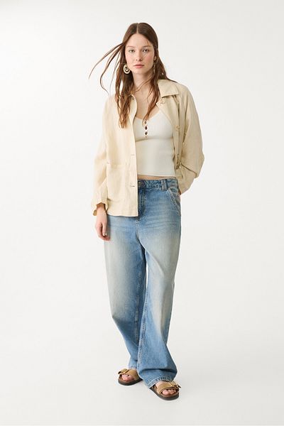 Stradivarius Flowing linen blend jacket with pockets