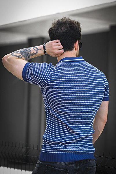Oksit Ανδρικό πλεκτό μπλουζάκι Mirko ριγέ Lycra Slim Fit Polo Neck
