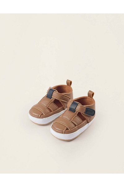 Ziddy Synthetic Leather Sandals for Newborns, Camel