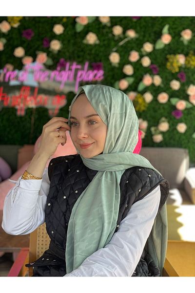 Sima Mint Call Silk Jacquard Houndstooth Shawl