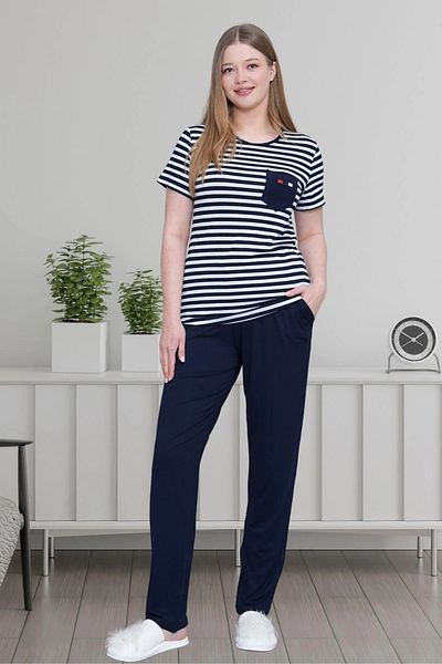 Mecit Pijama Large Size Striped Pajama Set: Cotton, Viscose, Lycra Mexaf
