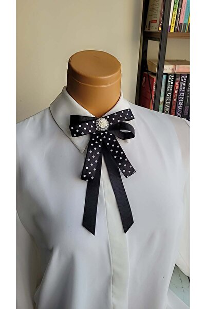 LO ADORO Women's Tie Special Production Bow Polka Dot Black and White Brooch Pin