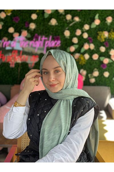 Sima Mint Call Silk Jacquard Houndstooth Shawl
