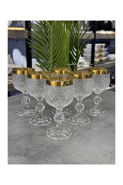 Doğudeko Luxury Crystal Gilded Set of 6 Premium Coffee Side Glasses
