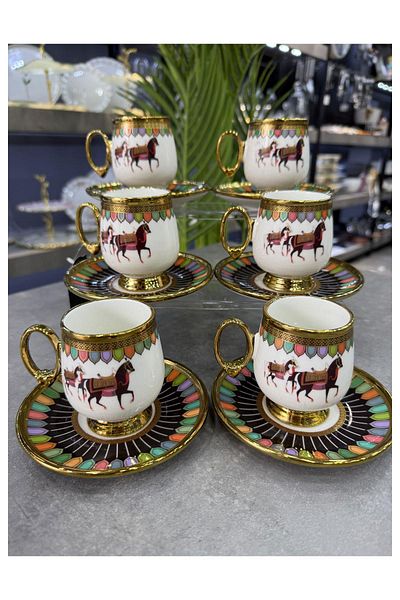ACAR Luxury Wilshire Porcelain 6 Piece Coffee Cup Set Black