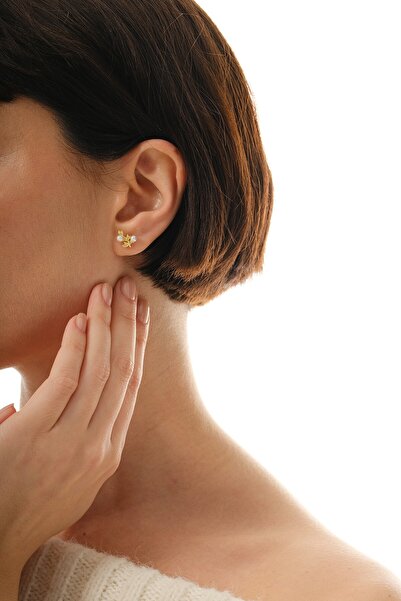 Söğütlü Silver Gümüş altın yaldızlı incili sarmaşık küpe SGTL12842GOLD