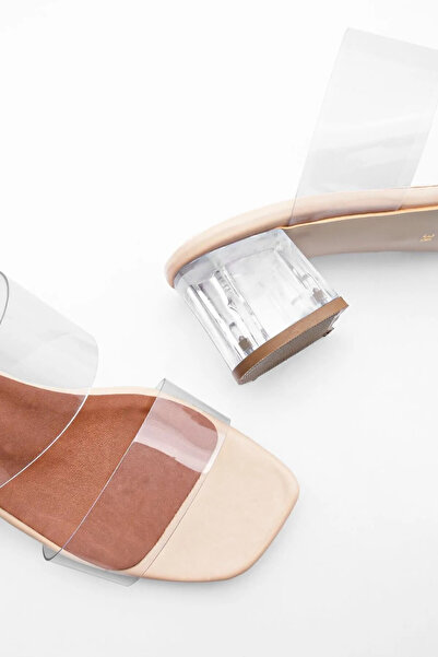 leopar by çetinay 50 - Women's Transparent Banded Transparent Heeled Slippers Tan Beige