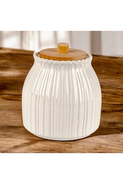 Kitchen Pembelia Porcelain Salt, Coffee, Pulses Jar with Bamboo Vacuum Lid