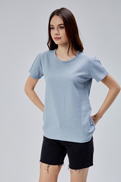 M MOONCOVER Tricou Mooncover pentru femei Textured Basic – Albastru deschis