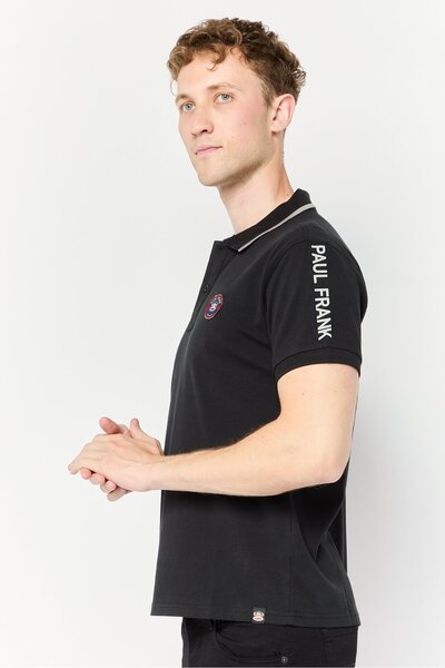 PAUL FRANK Men Regular Fit Brand Logo Short Sleeves Polo Shirt, Black
