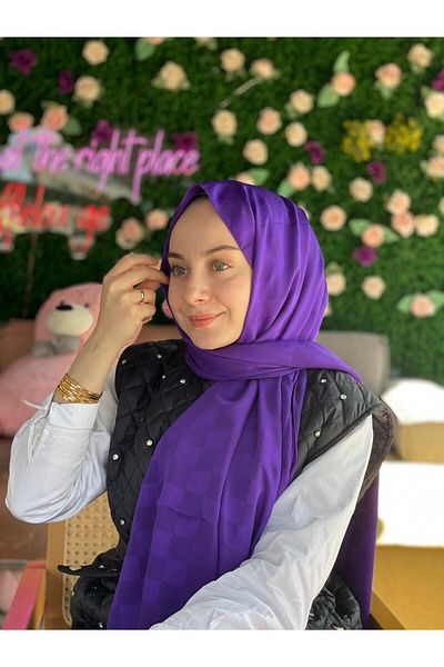 Sima Purple Call Silk Jacquard Checkers Shawl
