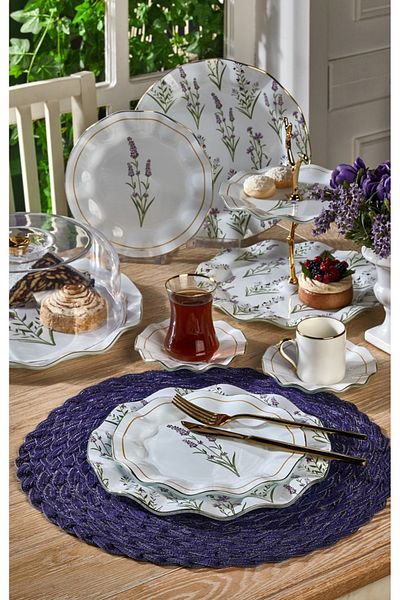 ariana sytle 34 Piece 6-Person Lavender Daisy Cake Tea Serving Catering Set