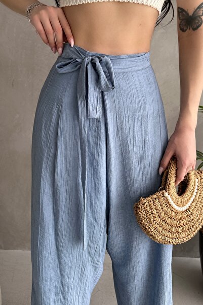 New Now Belted Detail Shalwar Type Linen Pants