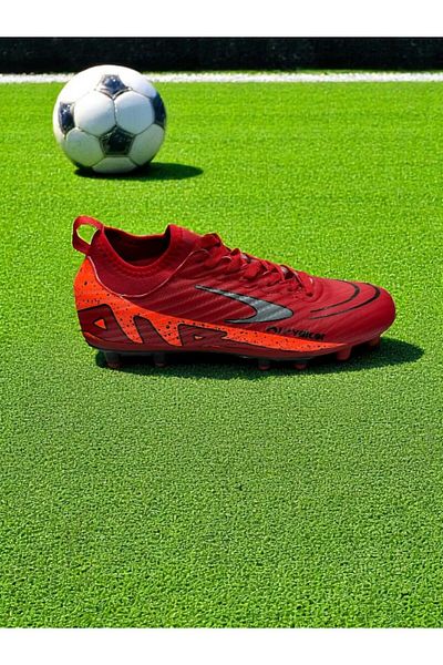 iskarpino Red Laced Football Cleats Soccer Shoes with Socks