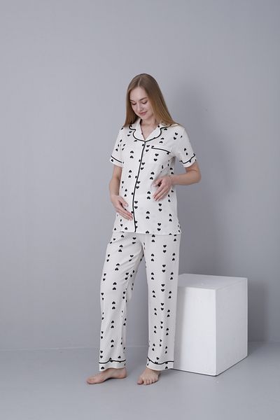 Miss Dünya Lissa Front Buttoned Shirt Collar Short Sleeve Woven Fabric Printed Maternity and Maternity Pajama Set