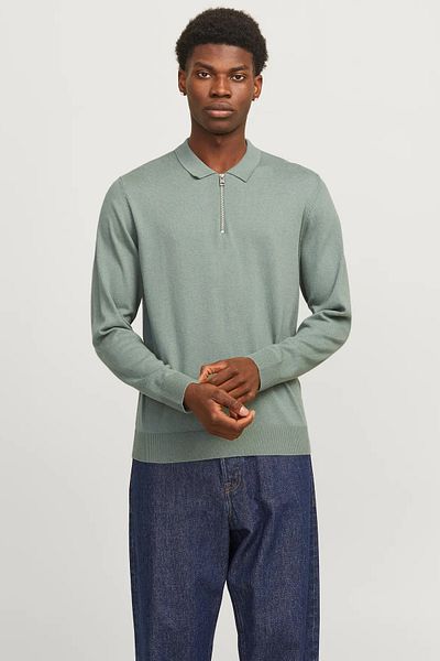 Jack & Jones Men's Half Zip Polo Neck Green Sweater - 12268210