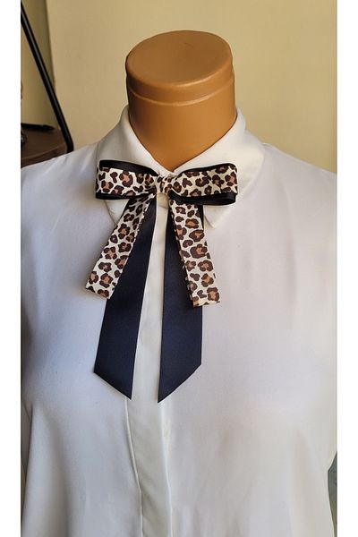 LO ADORO Women's Leopard Patterned Tie Special Production Collar Brooch Bow Tie
