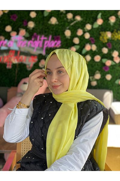 Sima Limon Yellow Call Silk Jacquard Checkered Shawl