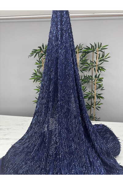 ipekkumaş Fantazi Ürün Lacivert Pul Boru İşleme Abiye Elbise Bluz Şalvar Ürü...