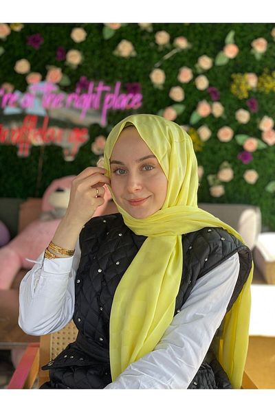 Sima Limon Yellow Call Silk Jacquard Checkered Shawl
