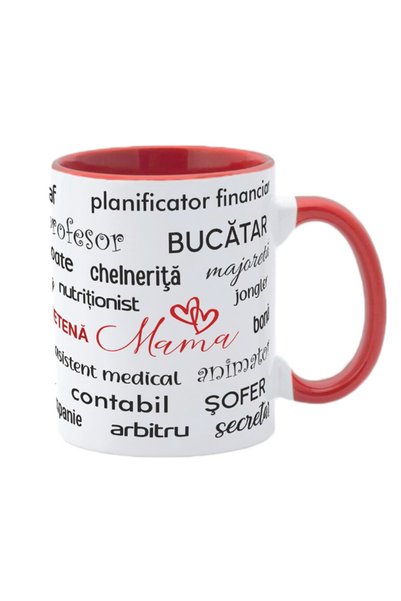 OEM Cană personalizată cu mâner roșu, 8 martie, Ziua Mamei, Inovatix®. 330 ml