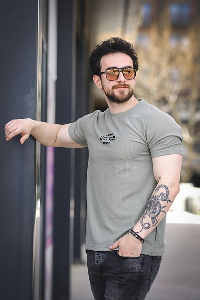 Oksit Ανδρικό μπλουζάκι Slow Lives Waffle Fabric Crew Neck με στάμπα