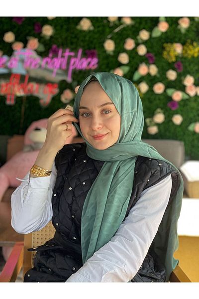 Sima Dark Mint Call Silk Jacquard Houndstooth Shawl