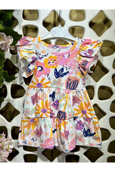 MİNYON BABY Flower Patterned Cotton Summer Green Dress