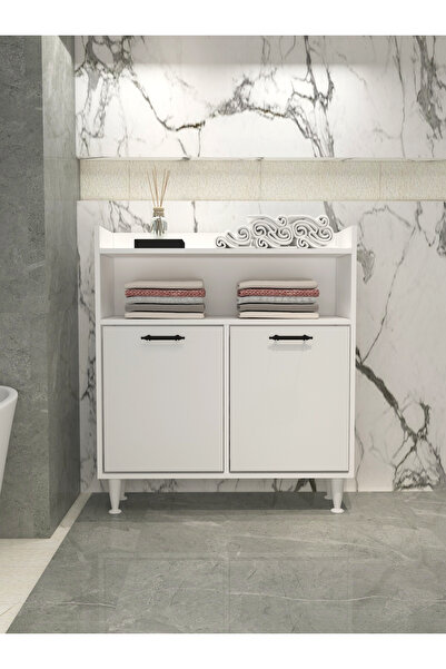 AVEVA HOME KEZİİ Beyaz Ve Renkli 2 Sepetli Kirli Çamaşır Sepetli Dolap