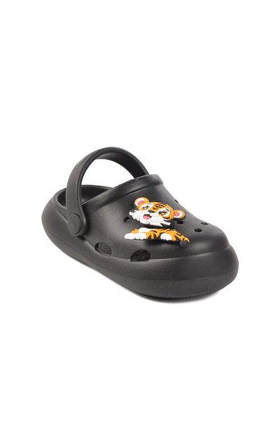 WALKWAY Black Girl's Slippers with Yumurcak P Model