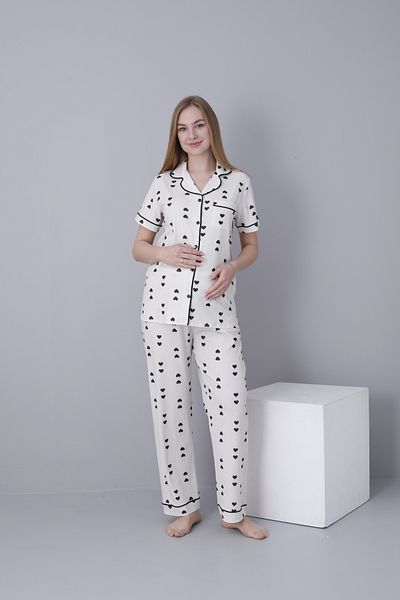 Miss Dünya Lissa Front Buttoned Shirt Collar Short Sleeve Woven Fabric Printed Maternity and Maternity Pajama Set